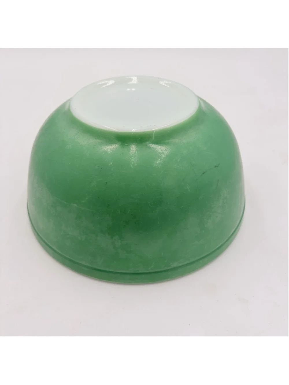 PYREX Green White Milk Glass Mixing Bowl 9” Vintage Kitchen Nesting Bowl 1940s